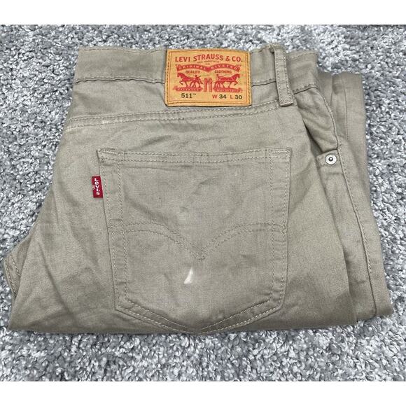 Levi Pants Strauss Mens 34x30 KhakiBeige 511Straight Leg Uniform Work Classicore - Picture 9 of 10